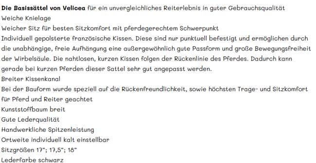 Vielseitigkeitssattel Velicea neu/ungenutzt, Velicea Vielseitigkeit Basic, Martina, Vielseitigkeitssattel (VS), Rheinfelden (Baden)