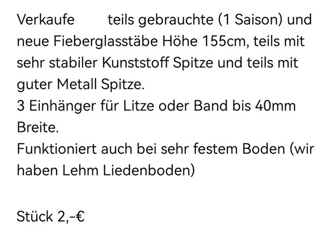 Weidezaun Stäbe Fieberglasstäbe 155cm, 45 Stück, I. A. , Weidezaunzubehör, Herrengosserstedt, Abbildung 2