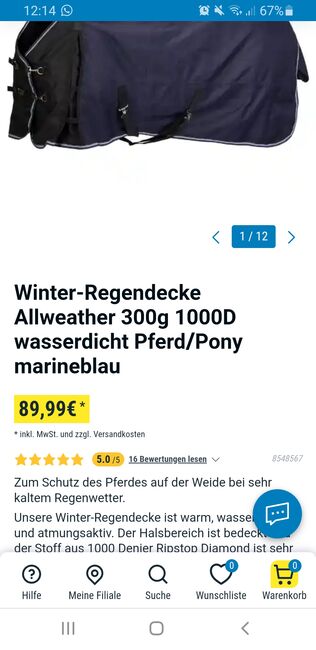 Winterdecke 135cm 300g, Elisa, Horse Blankets, Sheets & Coolers, Heidenau , Image 2